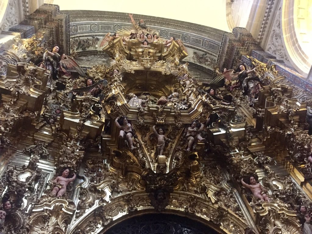 Altar detail--carved wood and too large to capture in a single photo. (But dwarfed by the altar piece in Seville's Cathedral.)