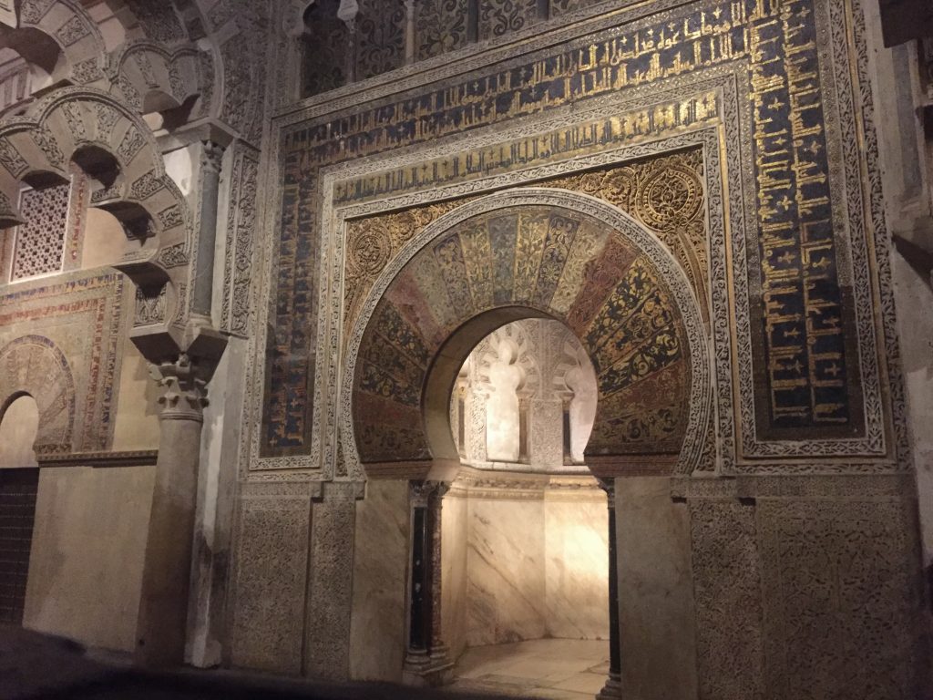 The Mihrib; the Islamic center of the Mezquita in which an imam read verses to thousands of assembled worshippers. It is still completely intact, untouched by Christian additons.